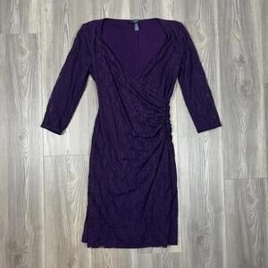 Chaps Purple Lace Long‎ Sleeve Dress Women's Size 10 Knee-Length Party Dress